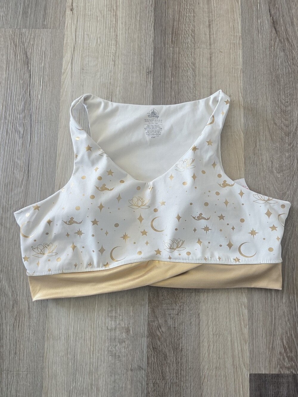 Disney Womrn's White/ Gold Celestial Crop Sports Bralette Size XL